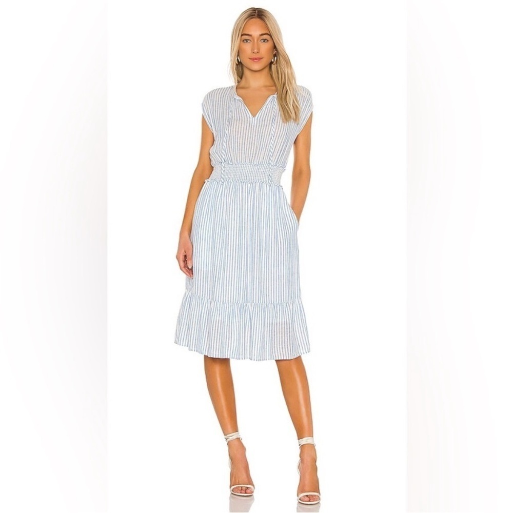 Rails Linen Ashlyn Midi Dress Blue White Stripe Size M
